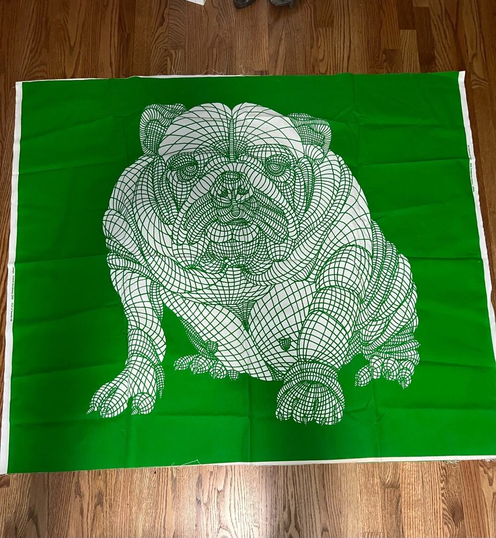 Ikea Fabric NEW 2008 Green White Bulldog Kristine Mandsberg 58" x 51"